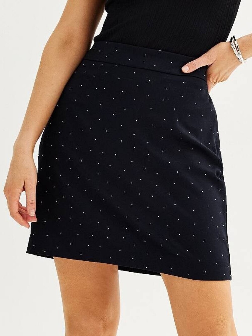 Women's Black Nine West Tailored Mini Skirt With Rhinestones Size: Large